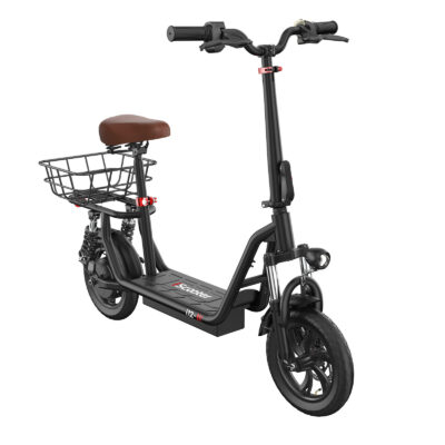 Adult foldable electric scooter with seat and storage basket
