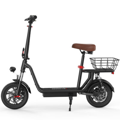 Adult foldable electric scooter with seat and storage basket
