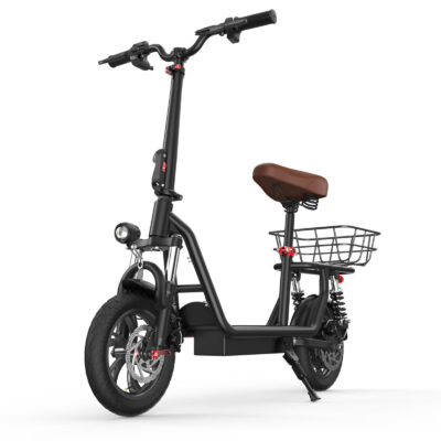 Adult foldable electric scooter with seat and storage basket