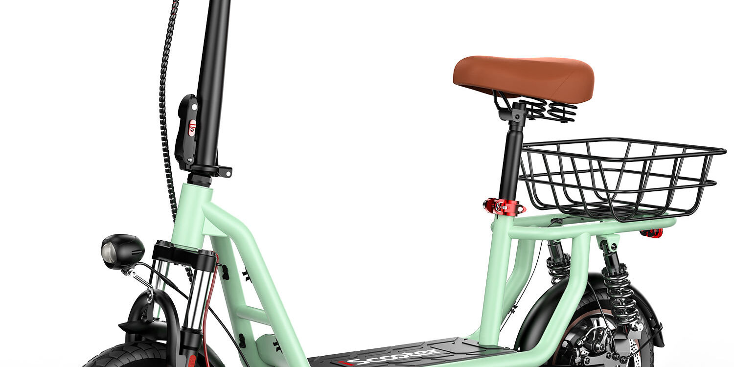 Adult foldable electric scooter with seat and storage basket